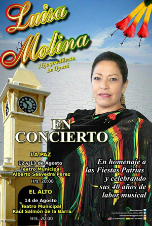 Luisa Molina, «Hija predilecta de Uyuni», en concierto